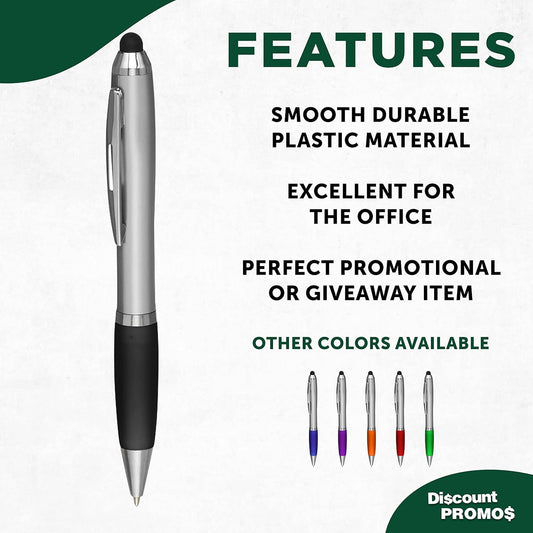DISCOUNT PROMOS Custom Stylus Ballpoint Pens Set of 10/50/100, Personalized Bulk Pack - Black Ink, Great for Office, School, Business, Tradeshows, Events - Purple