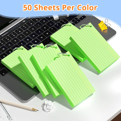 Index Cards 3x5 Inches, 300 PCS, Colored Flash Cards With Ring, Punched Lined Study Card Ruled Flashcards Notecards, Ruled Front And Blank Back, Note Card for School, College And Home