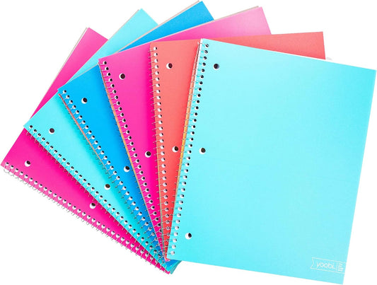 Yoobi College Ruled 8 x 10.5” Spiral Notebook Set – 3-Pack of 1 Subject Notebooks, Pink, Purple & Black Celestial Patterns – 150 Perforated 3-Hole Punched Sheets
