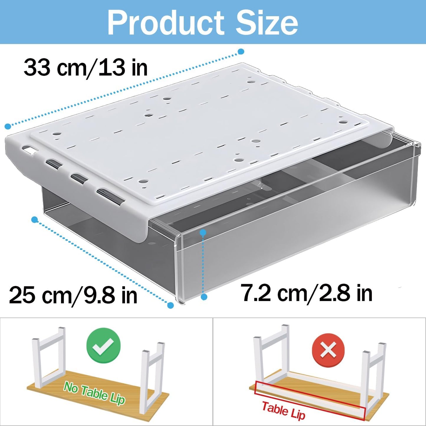 SVNNELP Under Desk Table Drawer Storage Organizer Slide Out, Attachable Hidden Self-Adhesive Under Desk Pencil Tray Drawer for Office/Classroom/Home (Clear Black/M)
