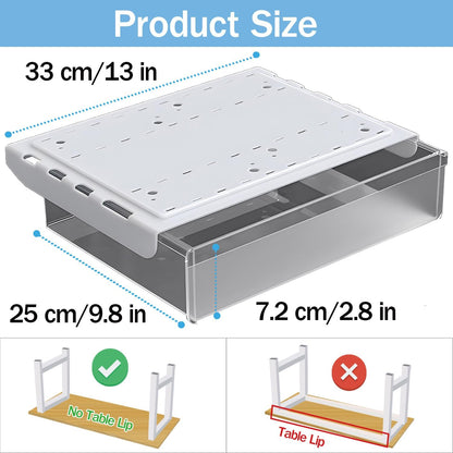 SVNNELP Under Desk Table Drawer Storage Organizer Slide Out, Attachable Hidden Self-Adhesive Under Desk Pencil Tray Drawer for Office/Classroom/Home (Clear Black/M)