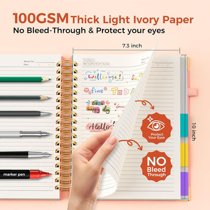 Line Hardcover Spiral Notebook with Removable Dividers Tabs & Ruler, 5 Subject Notebook College Ruled, 300 Page, Large 8"x10" B5 Notebooks for Work School, Lined Journal for Women & Men, Purple