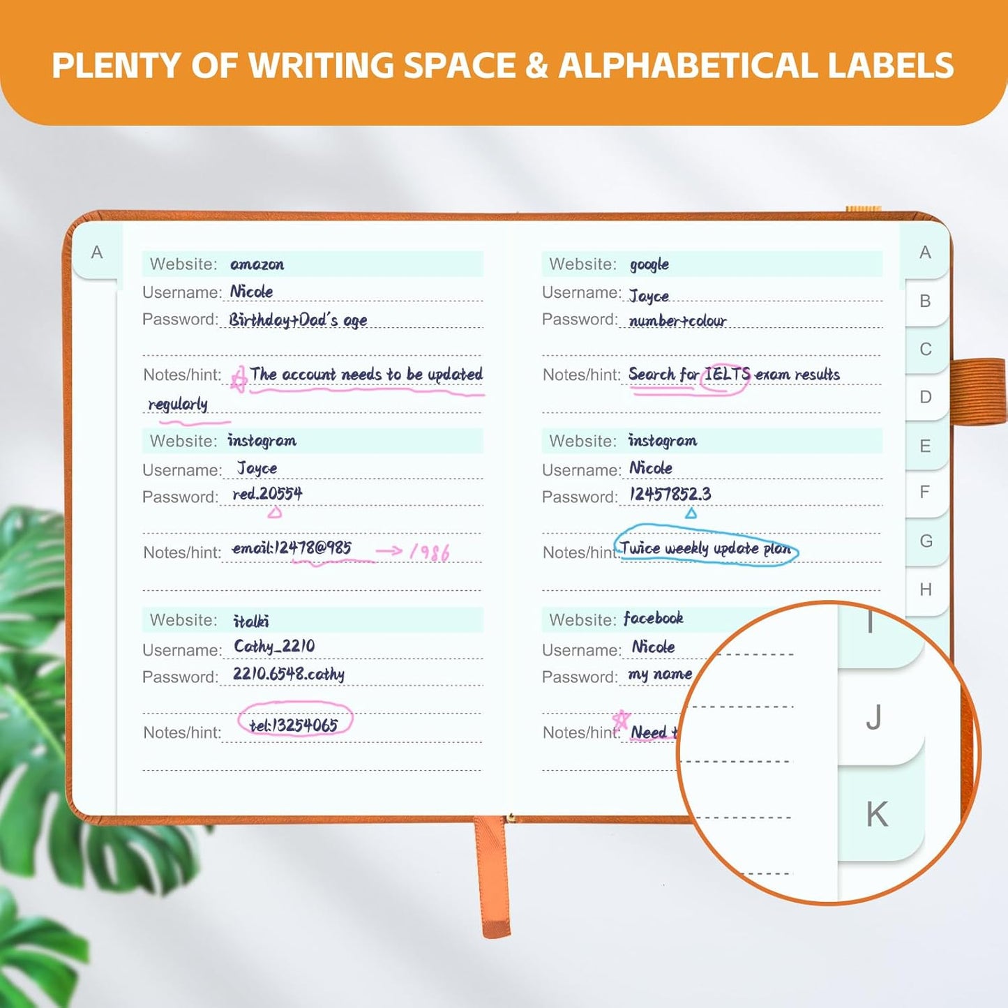 MOSA BEAR Password Keeper Book with Alphabetical Tabs，4.3"x5.7" Small Password Books for Seniors Password Notebook for Internet Website Address Log in Detail（Dark Blue）