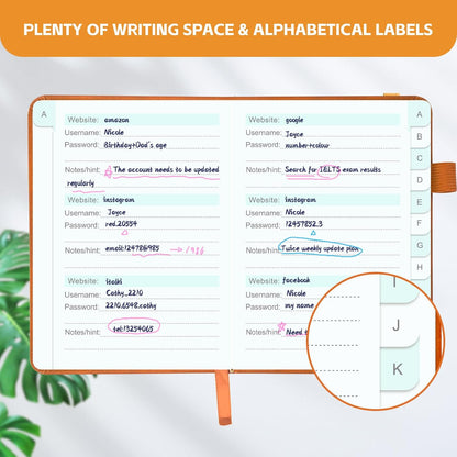 MOSA BEAR Password Keeper Book with Alphabetical Tabs，4.3"x5.7" Small Password Books for Seniors Password Notebook for Internet Website Address Log in Detail（Dark Blue）