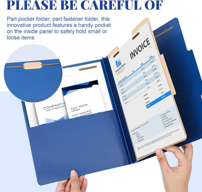 Skyygemm 12 Pcs Classification Folders Letter Size, 1 Divider Blue Pressboard File Folder with 1 Pocket and Fastener, Expanding File Organizer Bulk for School Teachers, Office Employee, Coworker