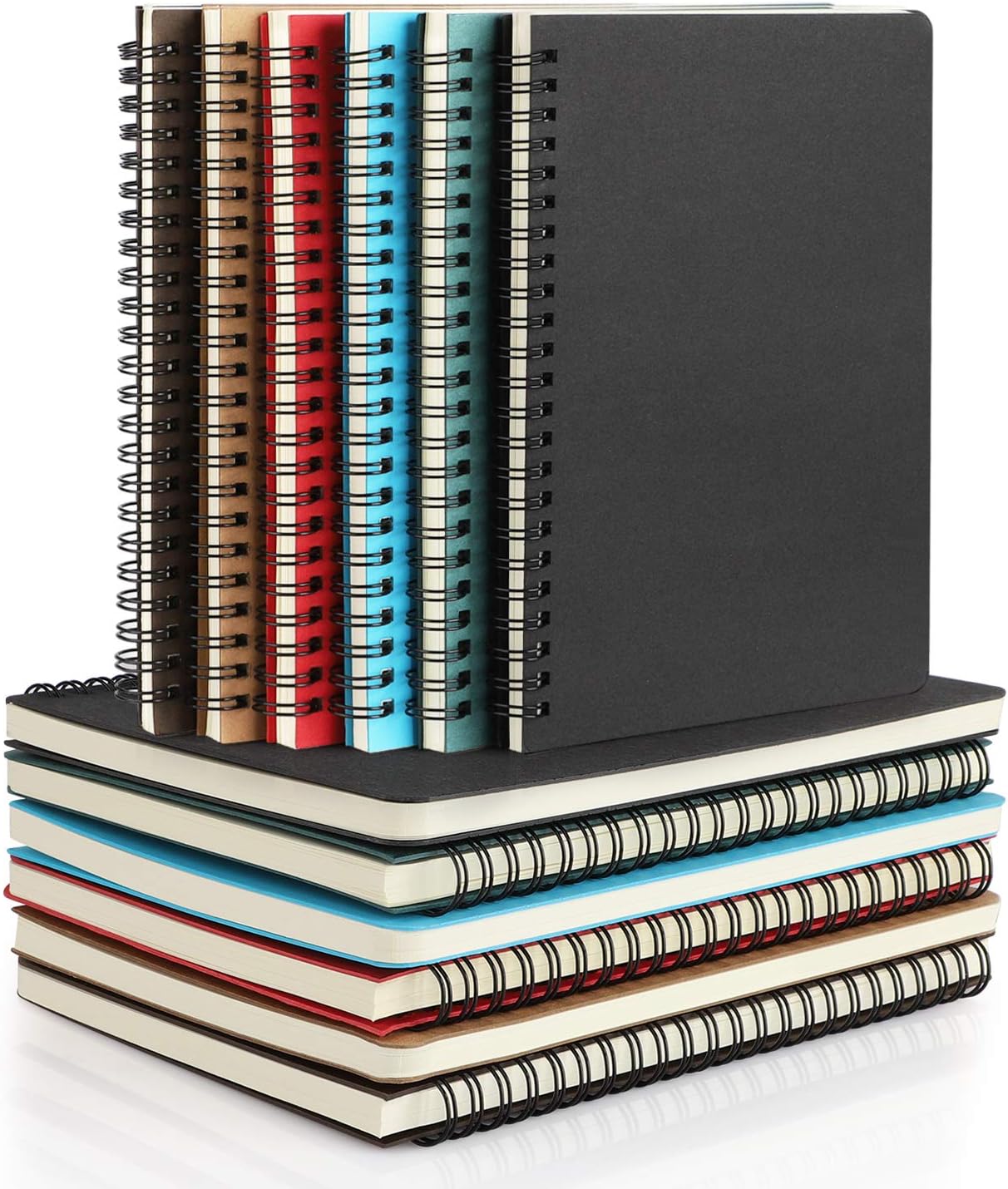 EUSOAR Spiral Notebook, A5 12packs 5.5"X8.3" 120 Pages Lined Travel Writing Notebooks Journal, Memo Notepad Sketchbook, Students College Office Business Subject Diary Ruled Book Journal-Black Cover