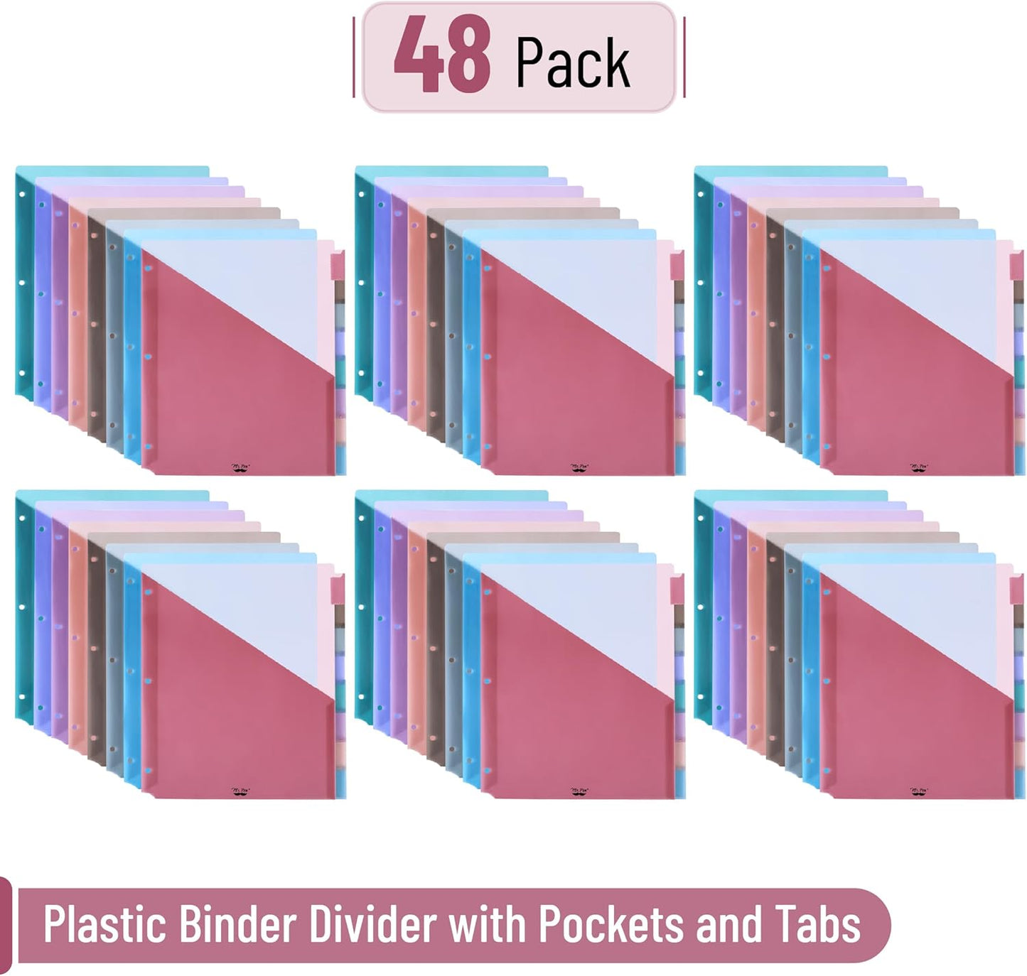 Mr. Pen- Binder Dividers with Pockets and Tabs, 1 Set, 8 Tabs/Set, Colorful, 3 Ring Binder Dividers with Tabs and Pockets on Both Sides