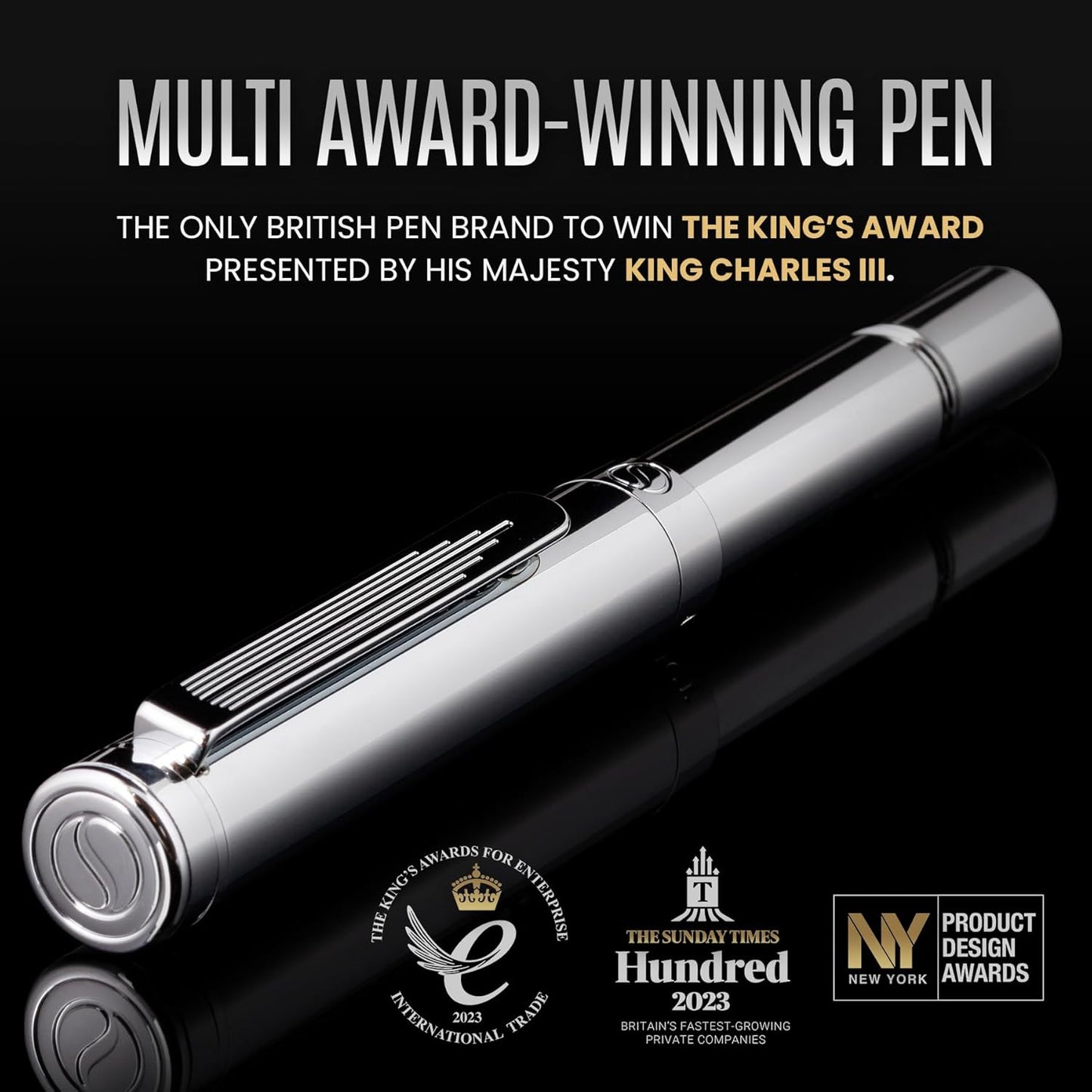 Scriveiner Black Rollerball EDC Luxury Pen, Stunning Pocket Pen with Chrome Finish, Cool Writing, Best Gift for Men & Women, German Schmidt Refill, Nice Present, Fancy Office Designer Set
