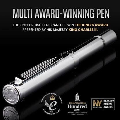 Scriveiner Black Rollerball EDC Luxury Pen, Stunning Pocket Pen with Chrome Finish, Cool Writing, Best Gift for Men & Women, German Schmidt Refill, Nice Present, Fancy Office Designer Set