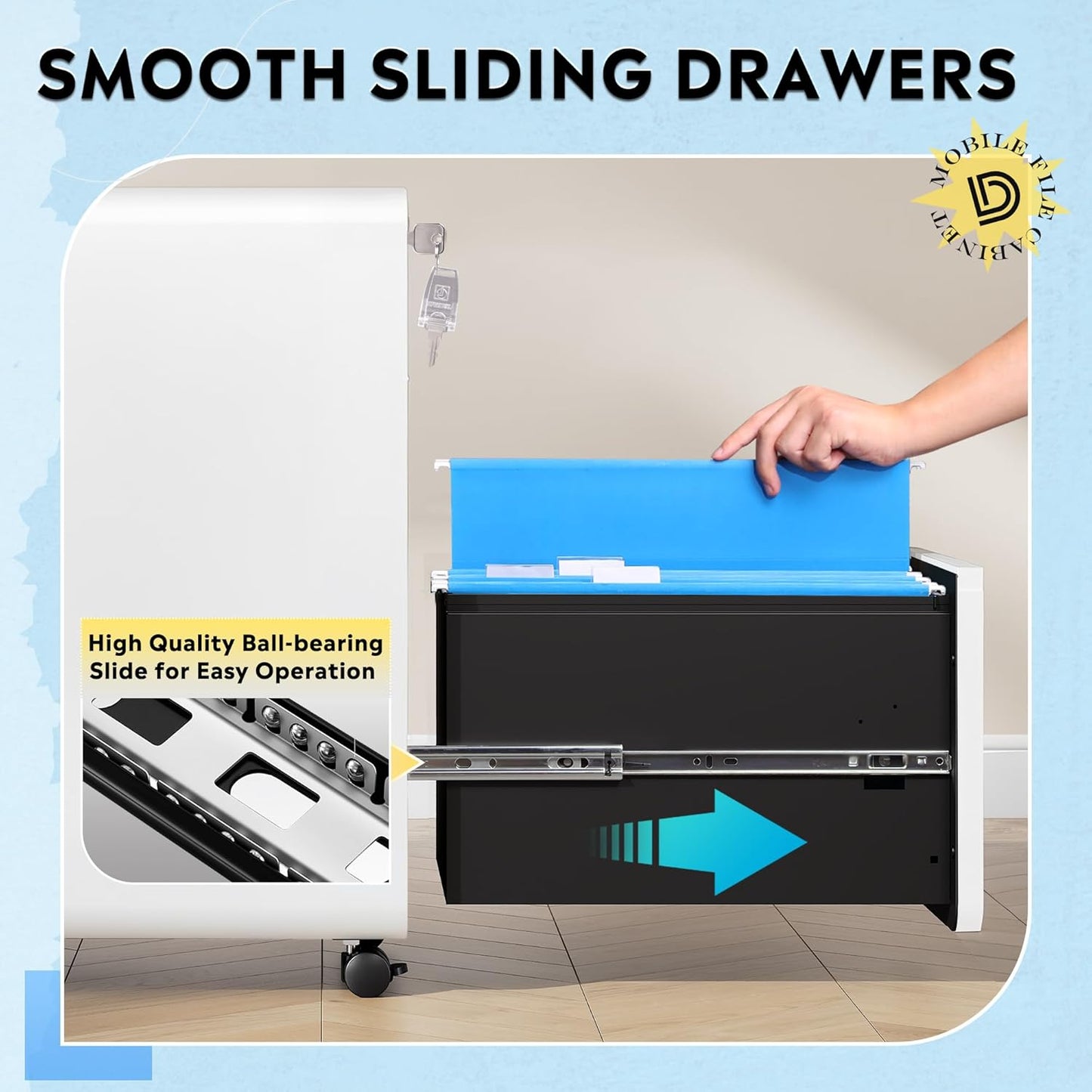 DEVAISE 3 Drawer Mobile File Cabinet Under Desk Office, Fully Assembled Except Casters, Letter/Legal Size, Black