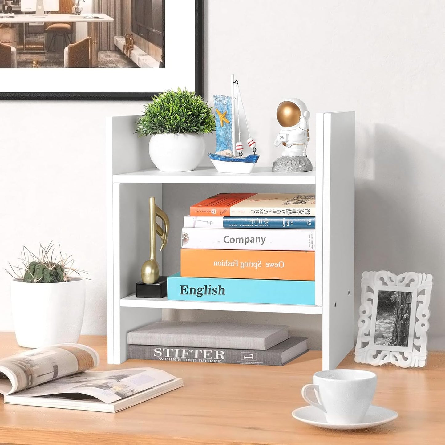 CITLOW Desktop Shelf Organizer - Adjustable Wood Desktop Bookshelf, Table Top Shelves, Desk Book Organizer for Office Supplies and Home Décor (White)