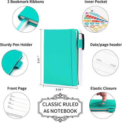 feela 3 Pack Pocket Notebook Journals with 3 Black Pens, A6 Mini Cute Small Journal Notebook Bulk Hardcover College Ruled Notepad with Pen Holder for Office School Supplies, 3.5”x 5.5”, Gray