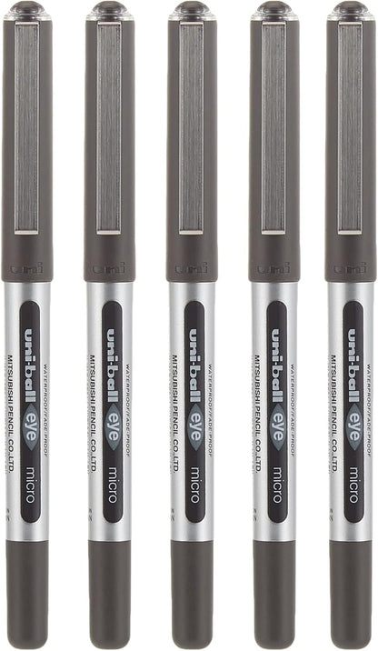 uni-ball Eye Micro UB-150 Rollerball Pens - Black, Pack of 5