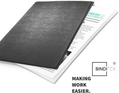 Binditek 100 Pack 16 Mil Leather-Textured Heavyduty Polycovers, Plastic Binding Presentation Covers, Letter Size, 8-1/2 x 11", Square Corners, Un-Punched, Black