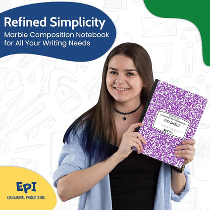 48 Pack - EPI Marble Hardcover Wide Ruled Composition Notebook | 200 Pages (100 Sheets), 9.75 x 7.5 in, Sturdy Sewn Binding | School, Office, Journaling, Notes