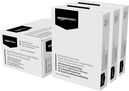 Amazon Basics Multipurpose Copy Printer Paper, 20 lb, 8.5 x 11 Inches, 10 Reams (5,000 Sheets), 92 Bright White