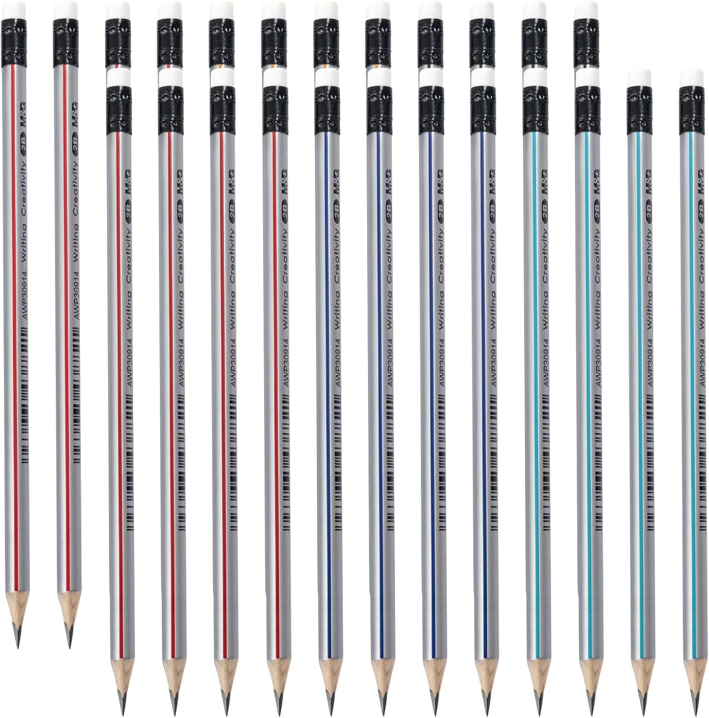 M&G Wood-cased Pencils, 24 Count, Pre-Sharpened, #1 2B Pencils, Two-Tone Striped, Triangular, Graphite Pencils Bulk with Top Erasers, School Classroom Teacher Supplies, Writing, Drawing and Sketching