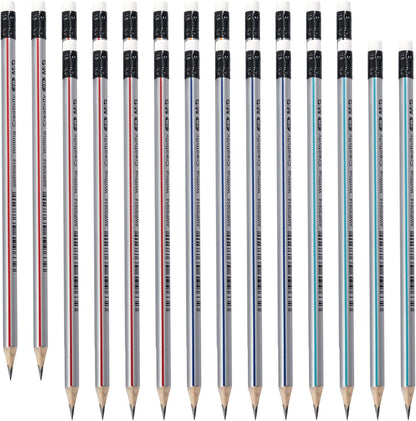 M&G Wood-cased Pencils, 24 Count, Pre-Sharpened, #1 2B Pencils, Two-Tone Striped, Triangular, Graphite Pencils Bulk with Top Erasers, School Classroom Teacher Supplies, Writing, Drawing and Sketching