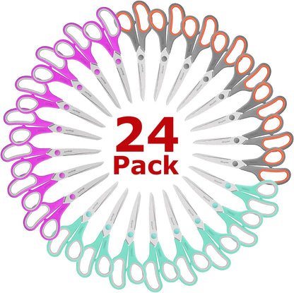 Scissors, iBayam 8" All Purpose Scissors Bulk 3-Pack, Ultra Sharp 2.5mm Thick Blade Shears Comfort-Grip for Aesthetic Fun Cute School Office Teacher Desk Crafts and Art Supplies Accessories Essential