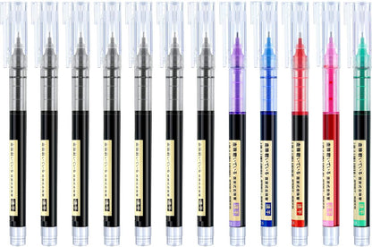 Frienda 12 Pieces Rolling Ball Pens 0.5 mm Japanese Quick Drying Fine Point Pens Liquid Ink Smooth Writing for Office Student Back to School Supplies(Multicolor)