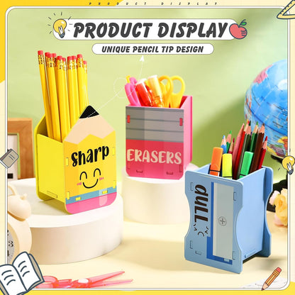 AmazingSpark 3 Pcs Pencil Shaped Holder Sharp and Eraser and Dull Holder Wooden Dispenser Pencil Storage Organizer for Back to School Management Organization (Classic)