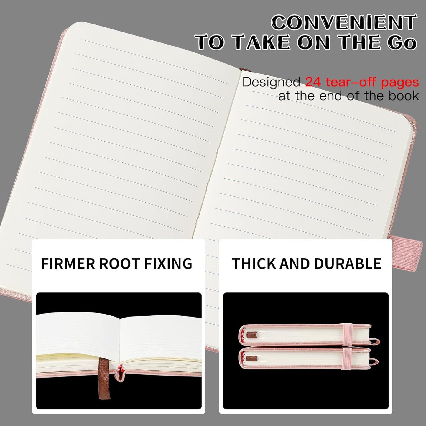2Pack Pocket Notebook Small Notebook Journal Notebook 4 inches x 5.7 inches 200 Pages Leather Cover With Pen Holder Page Marker Ribbons(Black)