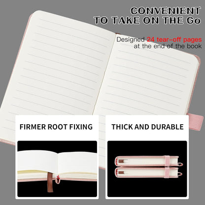 2Pack Pocket Notebook Small Notebook Journal Notebook 4 inches x 5.7 inches 200 Pages Leather Cover With Pen Holder Page Marker Ribbons(Black)