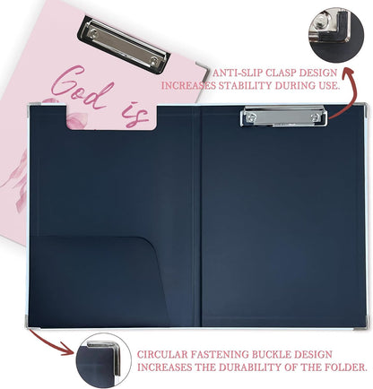 Trendy Black Leopard Print Clipboard Folio with Storage for Office Classroom, Preppy Dark Cheetah Print Padfolio with Metal Clip for Nurses Teachers Students Women Men, 12.4x9.25 in