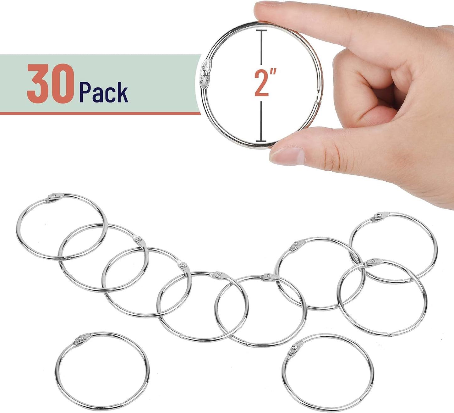 Mr. Pen- Loose Leaf Binder Book Rings, 5 Assorted Sizes (0.6", 1", 1.2", 1.5",2"), 36 Pack, Metal Binder Rings for Index Cards, Keychains, School, Home, Office, Silver