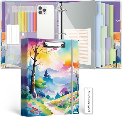 3 Ring Binder 1 Inch, Three Ring Binders Organizer with Clipboard, 5-Tabs Pockets Dividers, Plastic Folder, 18 Divider Stikers, BVSSX Pretty Binder with Pen Loop (Black Weeds, Letter Size)