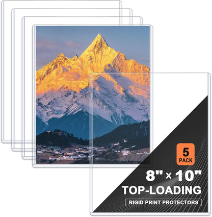 Ndsox 5 Pack 8.5" x 11" Rigid Print Protectors Clear Hard Plastic Sheet Protectors Top Loading for Birth Certificates, Documents, Posters, Photos, Meuns, Heavy Duty No-Hole Plastic Document Sleeves