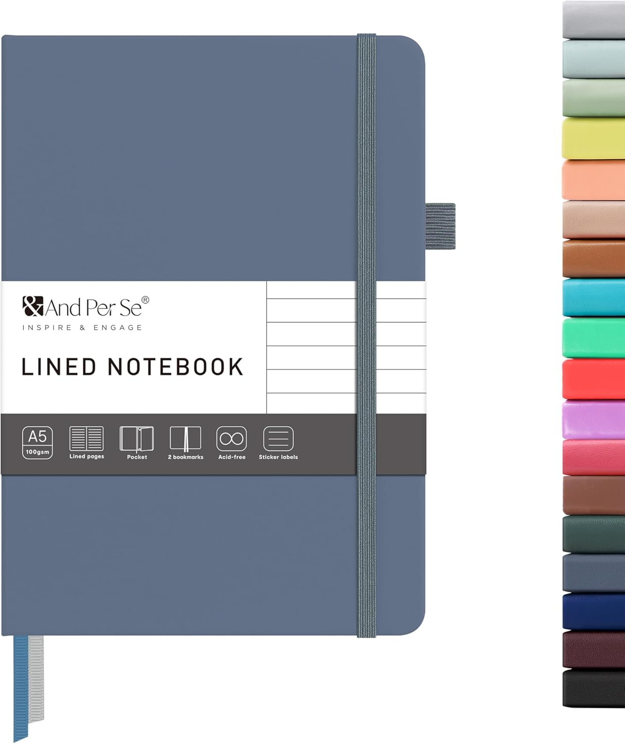&And Per Se Lined Journal Notebook – A5 5.7”x8” College Ruled, 160 Pages, 100gsm Thick Paper, Journaling Notebooks for Writing (Black)