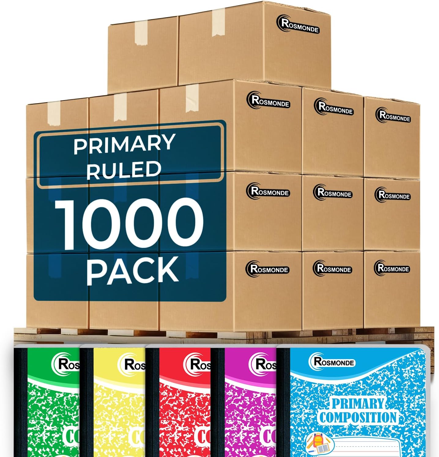 Rosmonde 50 Pack Composition Notebooks Bulk, Wide Ruled Composition Notebook, 200 Pages (100 Sheets), 9-3/4 x 7-1/2, Black Marble, Bulk School Supplies, Office Notebooks, Bulk Notebooks for School