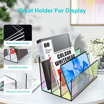 Boloyo Acrylic File Holder,1PC 2 Sections Rainbow File Organizer Mail Letter Sorter Desktop Folder Holder for Home Office School Envelope Bill Filling Paper Document