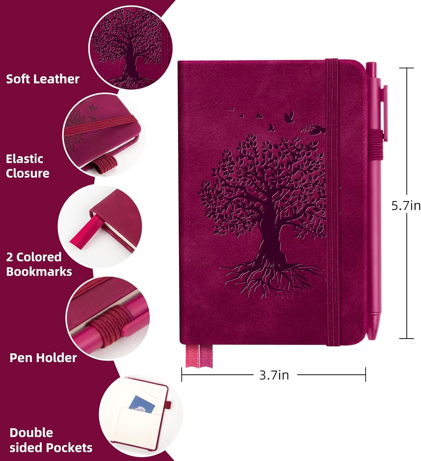 3 Pack Pocket Journaling Notebooks, A6 Small Notebook For Note Taking Journaling Notebooks Journals For Writing Mini Note Pads With Pen Holder 120 Pages 100 GSM Thick Paper(Nude, Brown, Forest Green)