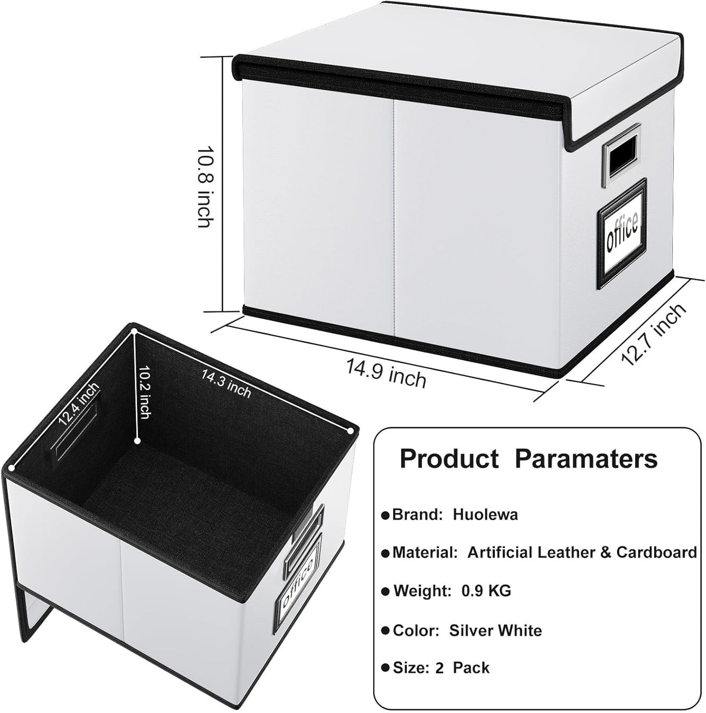 Huolewa Upgraded Portable File Organizer Box with Lid, Collapsible Linen Hanging Filing Storage Boxes with Plastic Slides, Decorative Home/Office Filing System Box for File and Folders Storage (Gray)
