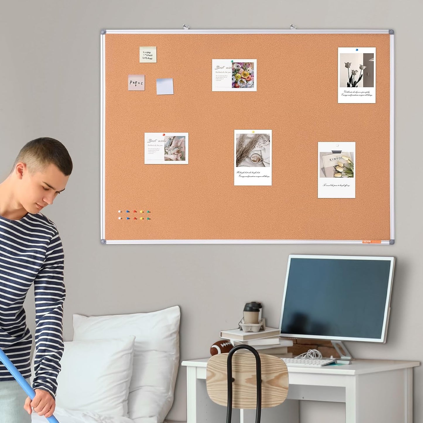 VEVOR 24 x 36 Cork Board, Large Bulletin Board with Black MDF Frame, Wall Mounted Pin Board for Office, School and Home Decor, Hanging Message Board for Pictures and Notes, 10 Push Pins Included