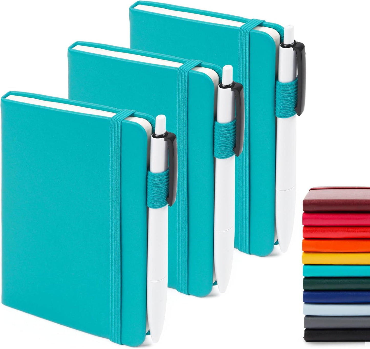 feela 3 Pack Pocket Notebook Journals with 3 Black Pens, A6 Mini Cute Small Journal Notebook Bulk Hardcover College Ruled Notepad with Pen Holder for Office School Supplies, 3.5”x 5.5”, Gray
