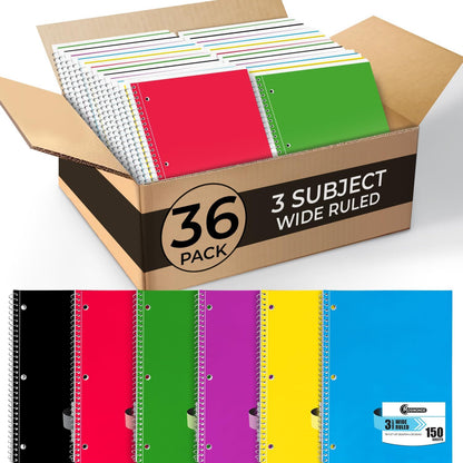 Rosmonde Spiral Notebooks, 24 Pack, 1 Subject Notebook, Wide Ruled, 70 Sheets, 8 x 10-1/2", 3 Hole Punched, School Supplies, Bulk Single Subject Spiral Notebook Bulk, Assorted Colors Pack of Notebooks
