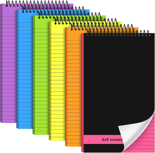 Resurhang 6 Pcs Legal Pad Top Spiral Bound Notebook 70 Sheets Double Sided College Ruled Paper Notepad Memo Steno Pad with Stiff Cover for Business College(8.5 x 11 Inches,No Holes,3 Colors)