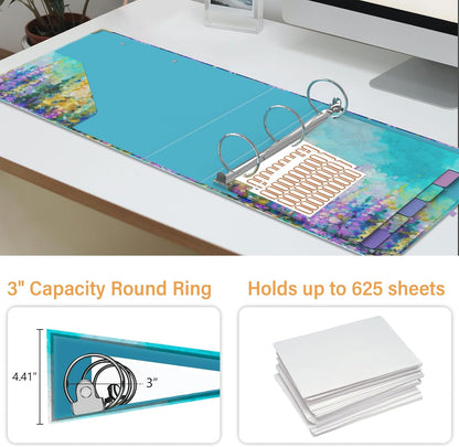 3 Ring Binder 3 Inch Ring, Three Ring Binders for Letter Size 11" x 8.5" with 6-Tab Dividers, 2 Pockets, Binder with Clip for School and Office Supplies-Wild Flowers