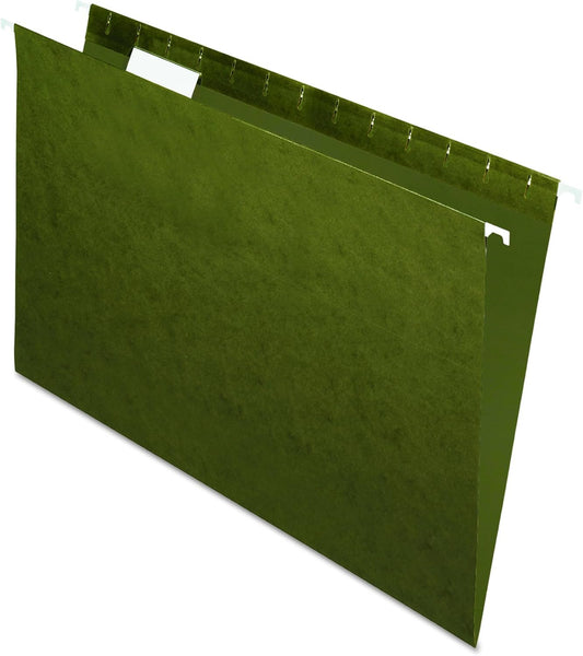 Pendaflex Recycled Hanging File Folders, 25 Pack, Green, Legal Size (8.5" x 14"), 5 Tab Positions, Includes Tabs and Inserts, Eco-Friendly Hanging Files for Office and Document Organization