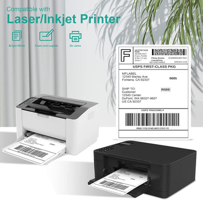 MFLABEL Half Sheet Shipping Labels - 200 Self Adhesive Sticker Sheets for Laser & Inkjet Printers, Waterproof & Smudge-Free, with 12 Free Fragile Labels for Packaging, Shipping and Crafting - Colors A