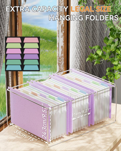 ANSOOK Wheat Straw Expandable Hanging File Folders Legal Size,7 Pockets 1.2" Accordion File Organizer,3 Pack Filing Cabinet Folders with Hooks,Large Capacity File Folder with Tabs,Hang File for Frame