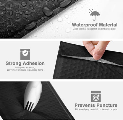 Metronic Bubble Mailers 6x10 Inch 100 Pack Black Usable Size 6x9" Opaque Padded Envelopes Waterproof Bubble Envelopes Cushioning Mailer for Small Business Mailing Makeup Jewelry Gifts