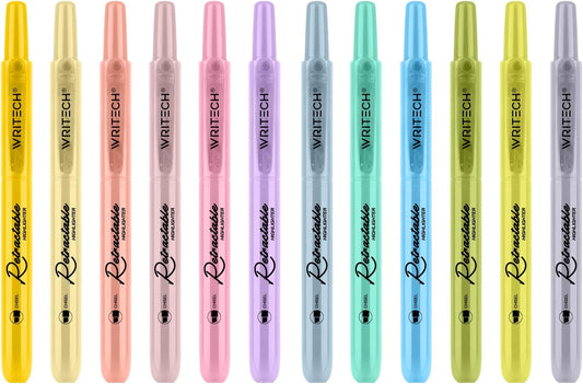 WRITECH Retractable Highlighters Assorted Colors: Chisel Tip Click Aesthetic Highlighter Marker Pens Pack Multi Colored Ink No Bleed Smear for Highlighting Journaling (12ct Neon+Pastel)