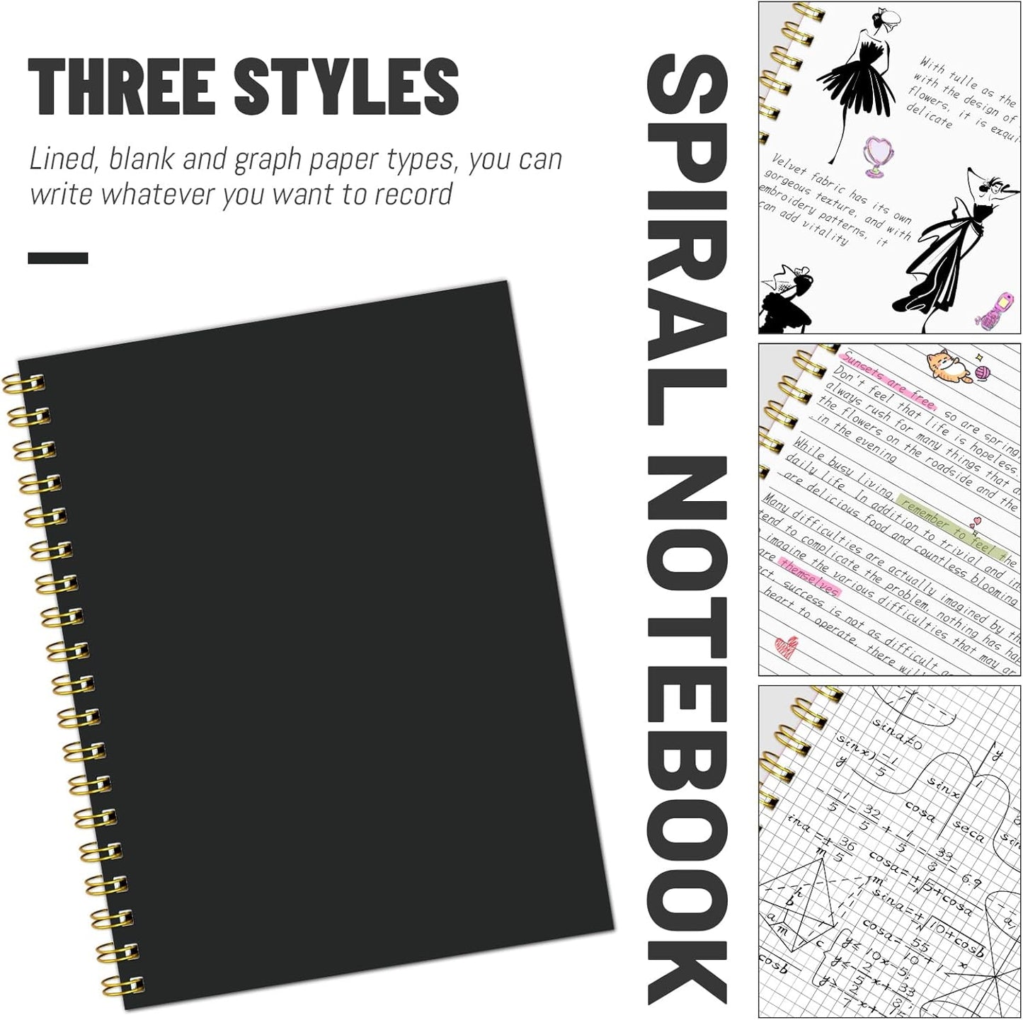 Lined Spiral Notebook B5 Black Journal 7.48'' X 10.18''-4 Pack 7mm College Ruled Hardcover Notebooks 160 Pages 100GSM Thick Paper for Note Taking School Office Supplies
