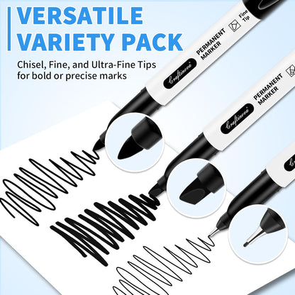 Black Ultra Fine Point Permanent Markers, Extra Fine Tip, Quick Drying and Waterproof, Fade Resistant Perfect on Paper, Glass, Metal, Plastic, Wood, Office & School Use, 12 Pack