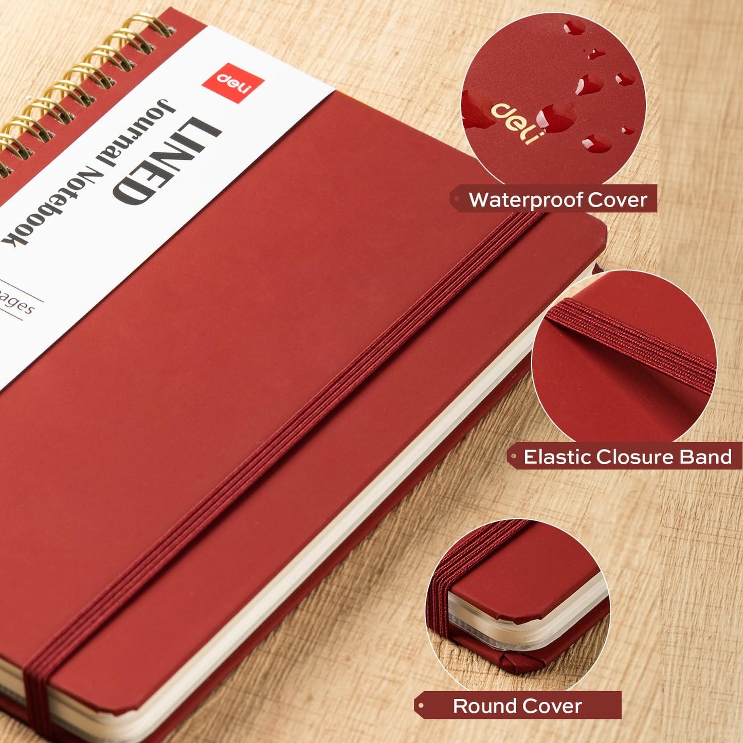 deli Rose Red Lined Spiral Journal Notebook, 160 Pages, A5 (5.5"x8") Hardcover Writing Notebook, College Ruled Spiral Bound Journal for Women & Men - Perfect for Work, School, Office & Note Taking