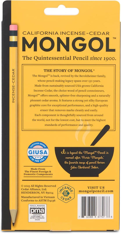 Mongol Classic Incense Cedar #2 Pencil - 12-Pack – Pre-sharpened, European Graphite Core, US Grown Cedar, Smudge Free Eraser – Nontoxic PMA Certified